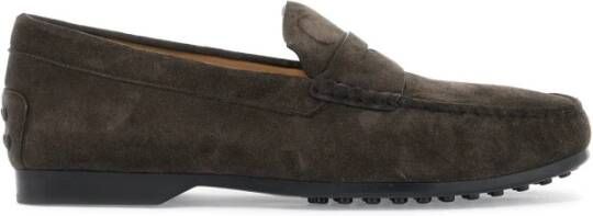 TOD'S Suede Mocassin Rubberen Zool Instapper Schoen Brown Dames