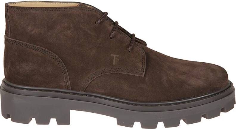 TOD'S Suède Mocassins Bruin Stiksels Rubber Zool Brown Heren