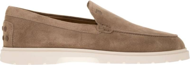 TOD'S Suede Slipper Moccasin met Rubberen Zool Beige Heren