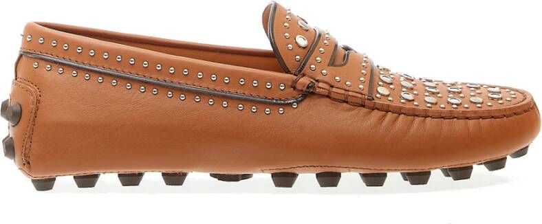 TOD'S Tan leren mocassins met stud detailing Brown Dames