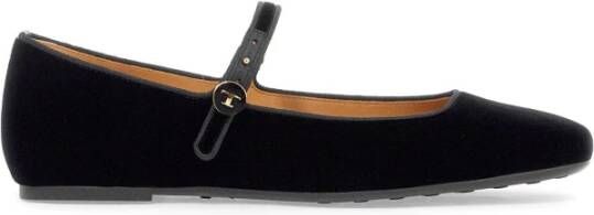 TOD'S Velvet Ballerina Flats met Monogramknoop Black Dames