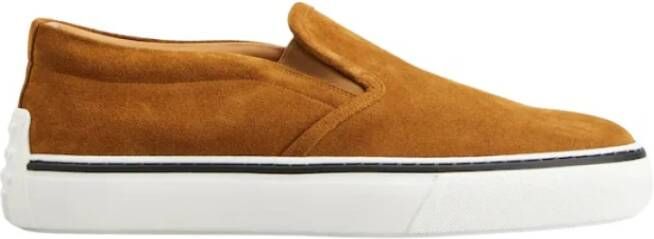 TOD'S Velvet Slip-Ons met Monogramprint Brown Heren