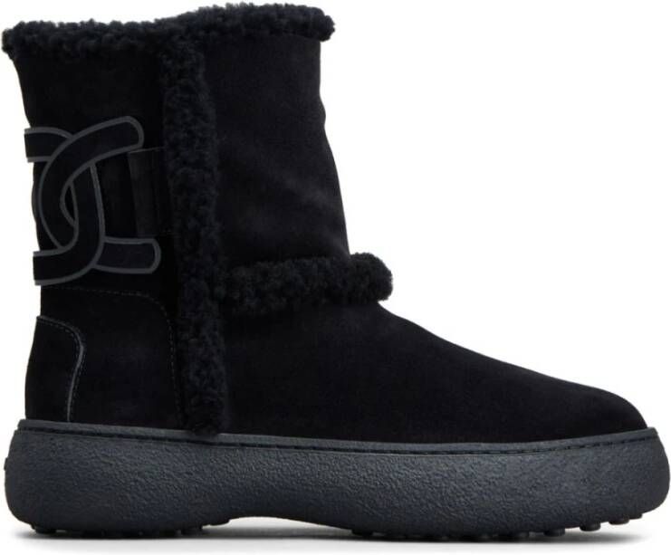 TOD'S Winter Leren Laarzen met Shearling Trims Zwart Dames