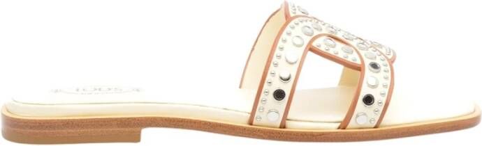 TOD'S Wit leren instap sandalen met studs White Dames