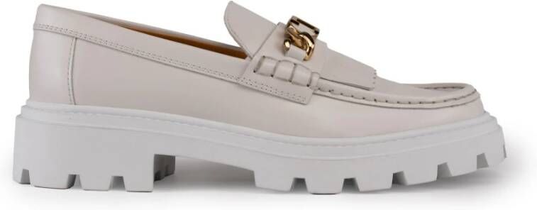 TOD'S Witte leren instapmocassin met franjes White Dames