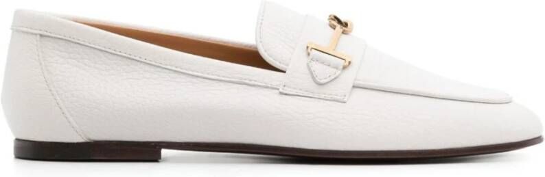 TOD'S Witte Leren Loafers Elegante Instap Schoenen White Dames