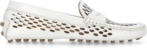 TOD'S Witte Leren Loafers met Metalen Logo White Dames