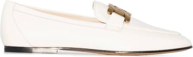 TOD'S Witte leren platte schoenen met antieke gouden ketting White Dames