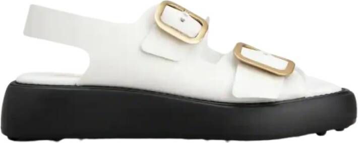 TOD'S Witte Leren Sandalen met Metalen Gespen White Dames