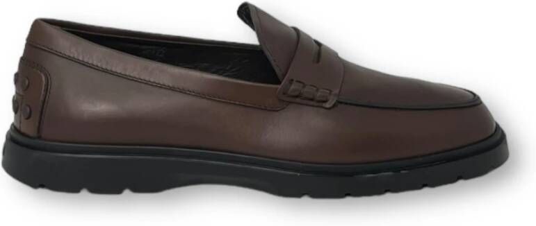 TOD'S Leren Loafers Rubberen Zool Made in Italy Brown Heren