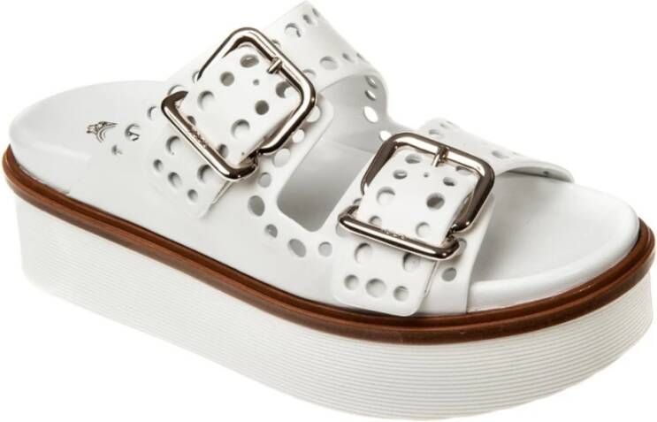 TOD'S Zomerse Stijl Sliders met Geperforeerd Leer en Dubbele Metalen Gesp White Dames