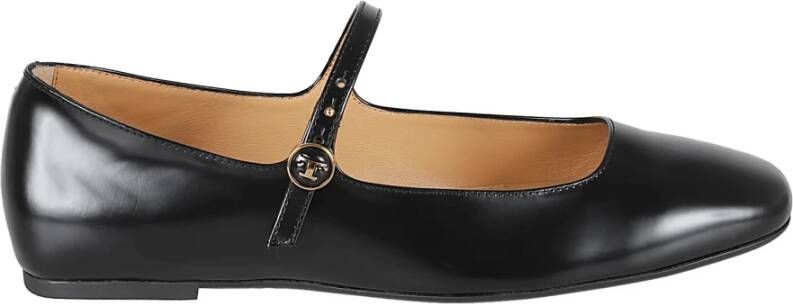 TOD'S Zwarte Ballerina's met Logo Plaque Black Dames