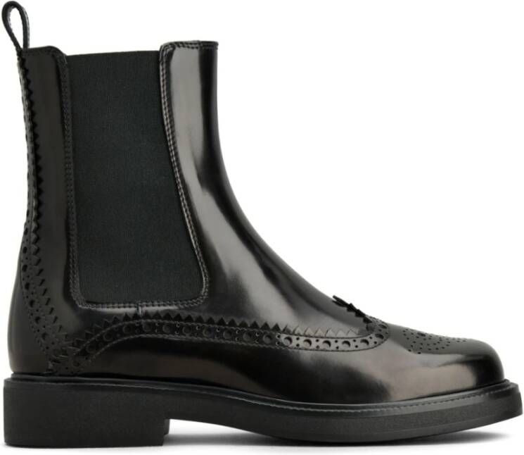 TOD'S Zwarte Chelsea-laarzen met brogue-details Black Dames
