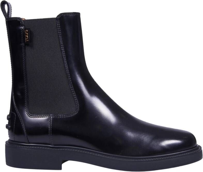 TOD'S Zwarte Enkellaarsjes met Elastiek aan de Zijkant Black Dames