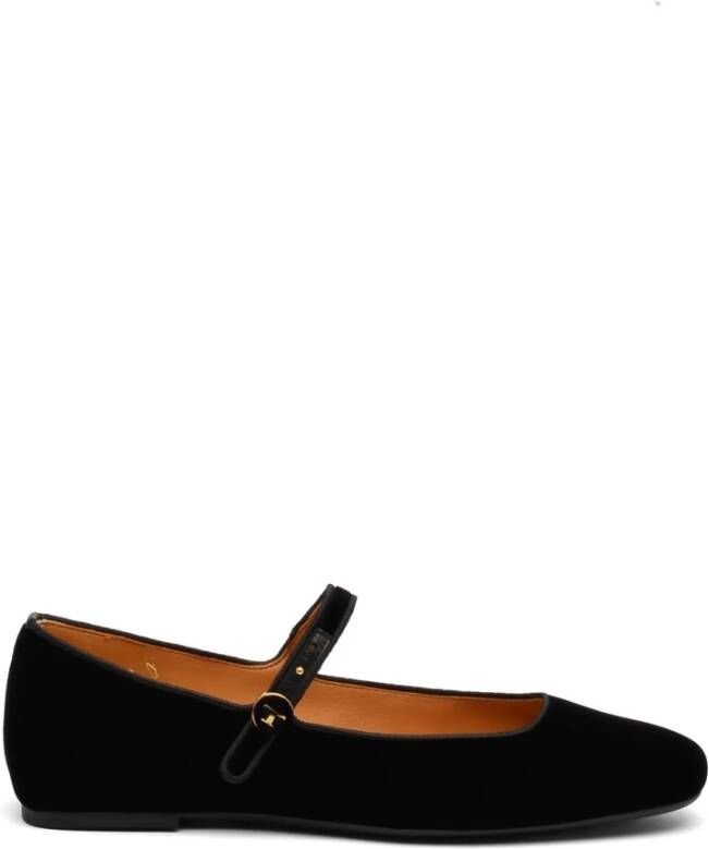 TOD'S Zwarte Fluwelen Ballerina Schoenen Leren Zool Black Dames