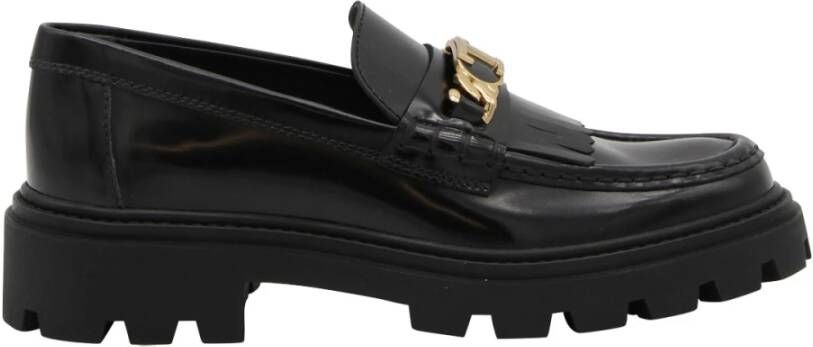 TOD'S Zwarte franje loafers met dikke zool Black Dames