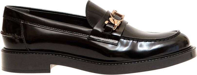 TOD'S Zwarte geborstelde instapper met gouden gesp Black Dames