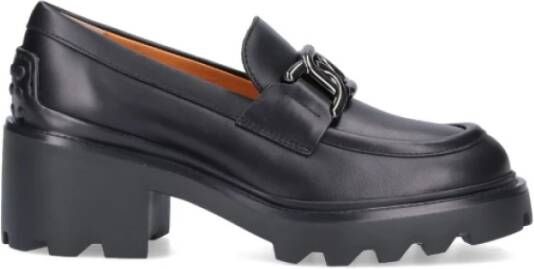 TOD'S Zwarte hakloafers met metalen kettingaccessoire Black Dames