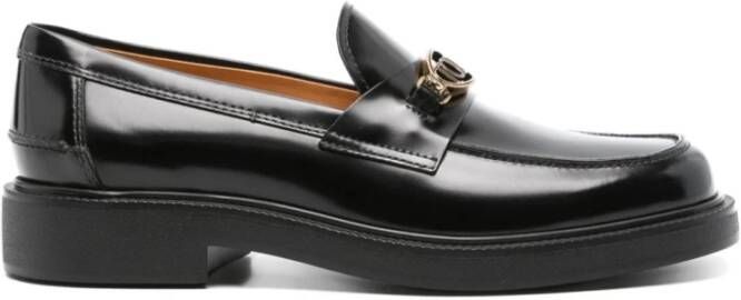 TOD'S Zwarte Kalfsleren Band Slip-On Schoenen Black Dames