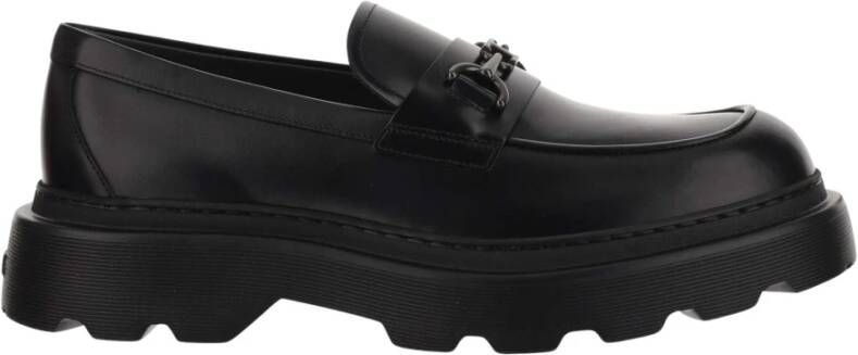 TOD'S Zwarte Kalfsleren Loafers Dikke Zool Black Heren