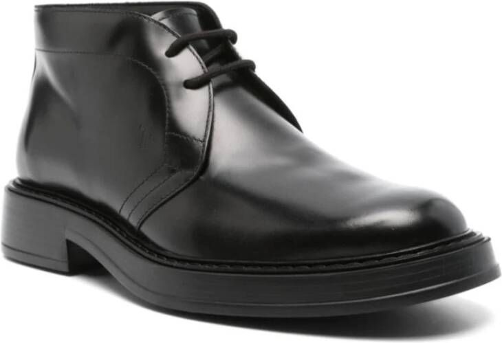 TOD'S Zwarte Kalfsleren Veterschoenen Rubberen Zool Black Heren