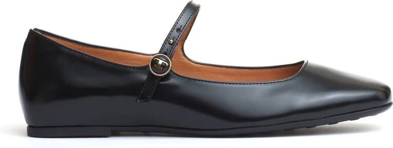 TOD'S Zwarte Leren Ballerina Band Schoenen Black Dames