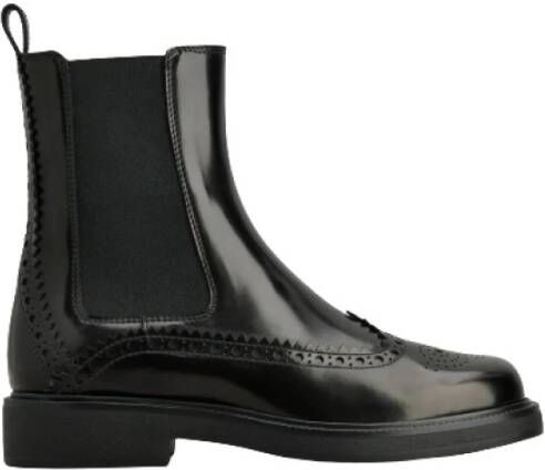 TOD'S Zwarte leren brogue enkellaarzen Black Dames