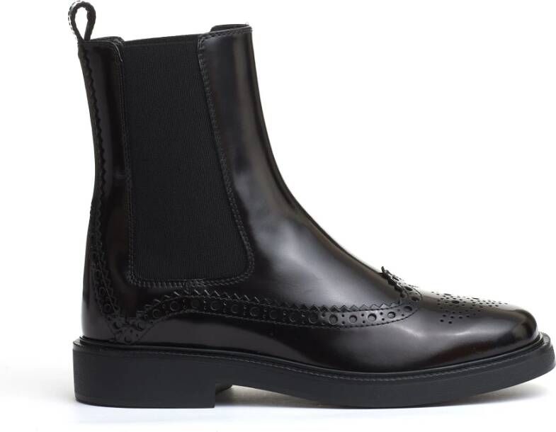 TOD'S Zwarte Leren Chelsea Enkellaarzen Black Dames