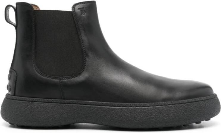 TOD'S Zwarte leren enkellaars elastische zool Black Heren