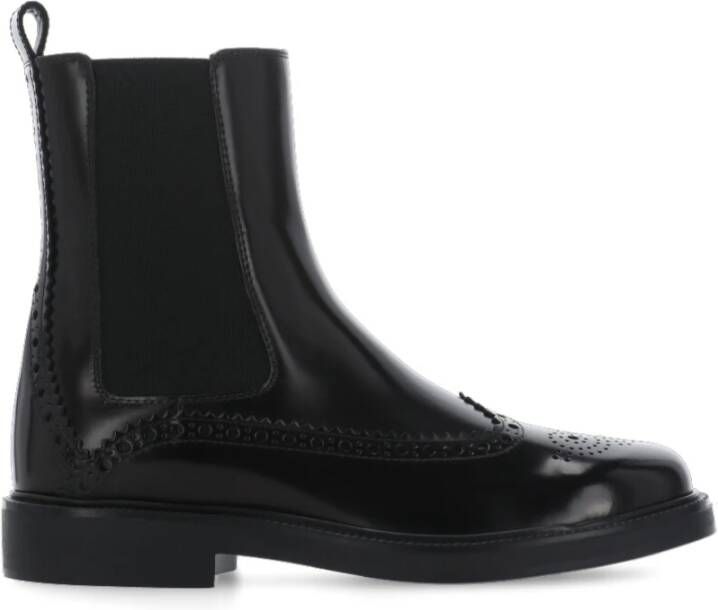 TOD'S Zwarte Leren Enkellaarzen met Elastische Banden Black Dames