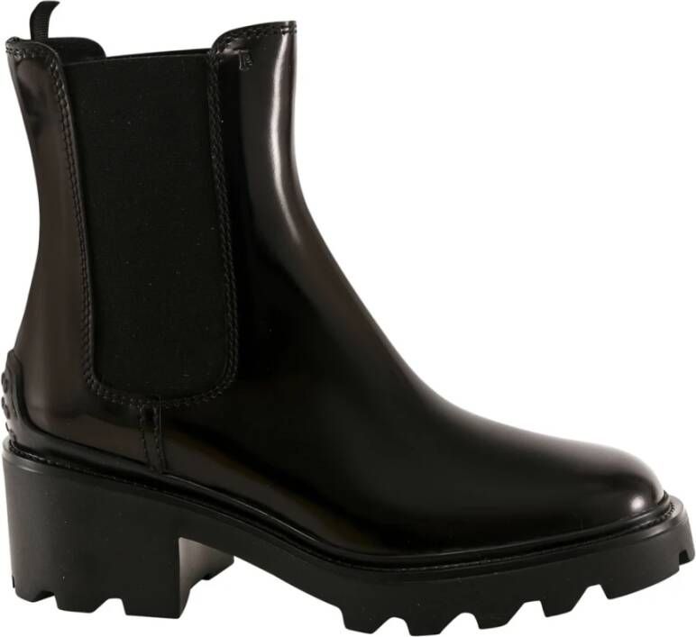 TOD'S Zwarte Leren Enkellaarzen Stijlvol Comfort Black Dames