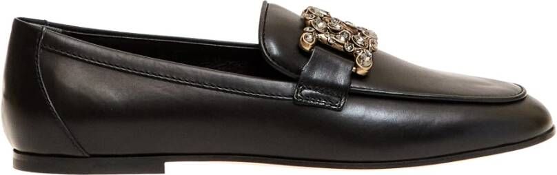 TOD'S Zwarte Leren Gesp Strass Loafer Black Dames