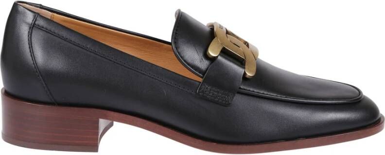 TOD'S Zwarte leren instapper met kettingdetail Black Dames