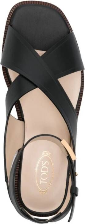 TOD'S Zwarte Leren Kruisband Sandalen Black Dames