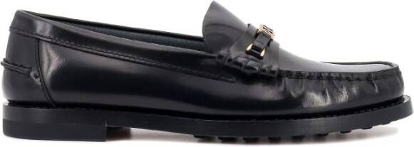 TOD'S Zwarte Leren Loafer met Metalen Detail Black Dames