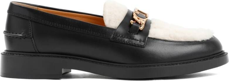 TOD'S Zwarte Leren Loafers met Bontinzet Black Dames