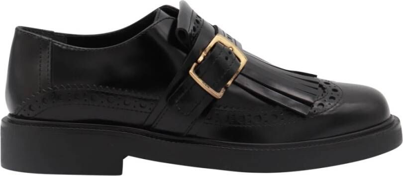 TOD'S Zwarte Leren Loafers met Franjes Black Dames