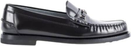 TOD'S Zwarte leren loafers met kettingaccessoire Black Dames