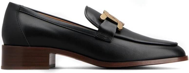 TOD'S Zwarte Leren Loafers met Metalen Ketting Black Dames