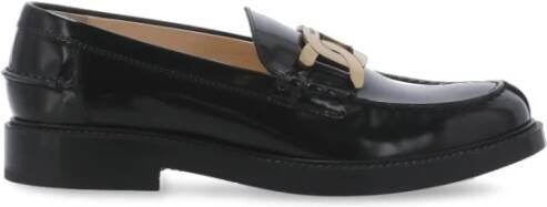 TOD'S Zwarte Leren Loafers met Metalen Kettingdetail Black Dames