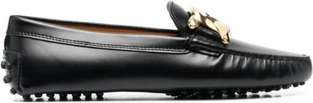 TOD'S Zwarte Leren Loafers met Metalen Kettingdetail Black Dames