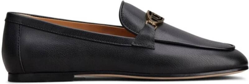 TOD'S Zwarte Leren Loafers met Metalen Logo Black Dames