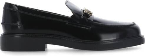 TOD'S Zwarte Leren Loafers Ronde Neus Black Dames