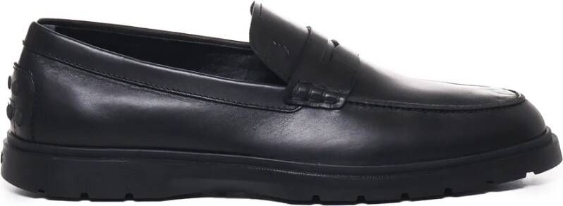 TOD'S Zwarte Leren Loafers Rubberen Zool Italië Black Heren