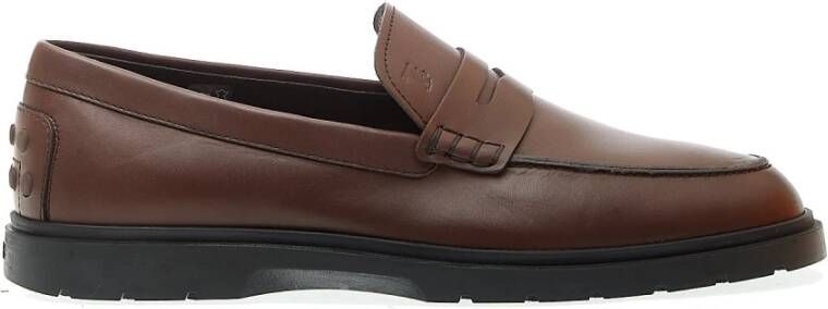 TOD'S Zwarte leren loafers stijlvol ontwerp Brown Heren