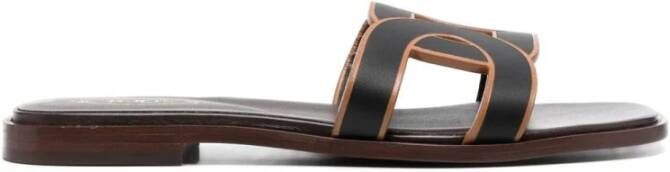 TOD'S Zwarte Leren Logo Strap Sandalen Black Dames