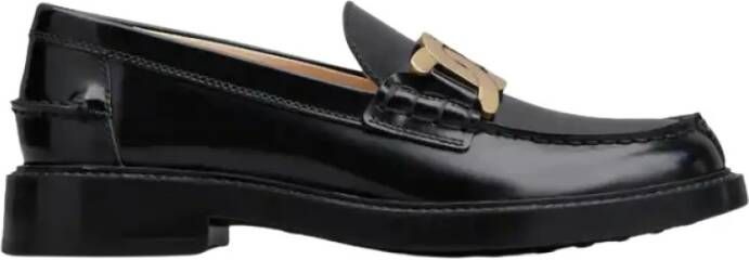 TOD'S Zwarte leren mocassin met metalen ketting Black Dames