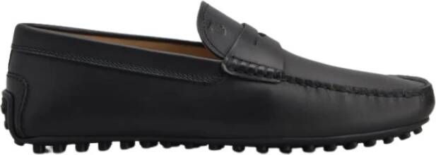 TOD'S Zwarte Leren Mocassin met Picot Detail Black Heren