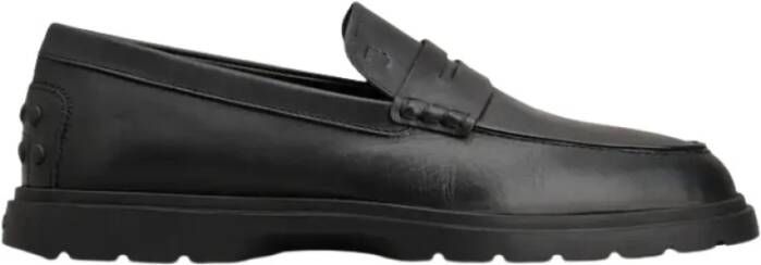 TOD'S Zwarte leren mocassin met rubberen zool Black Heren