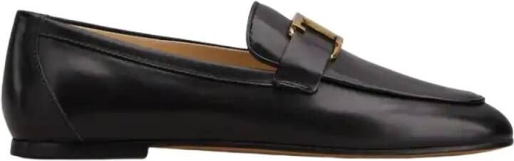 TOD'S Zwarte leren mocassin met T-accessoire Black Dames